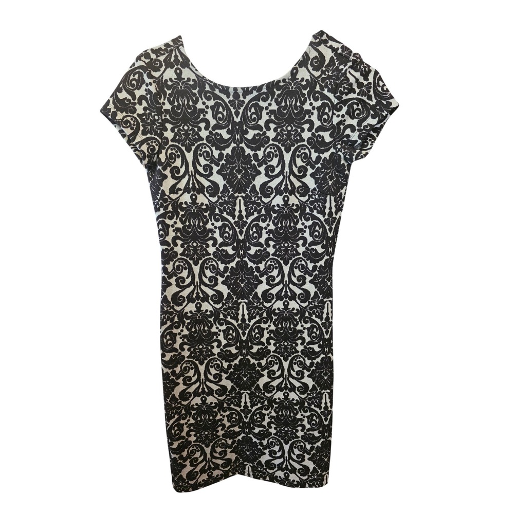 Felicity & Coco Black White Damask Bodycon Dress Petite Medium Short Sleeve